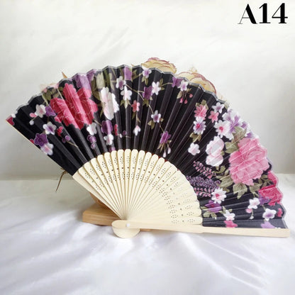 Vintage Silk Flower Pattern Hand Fan