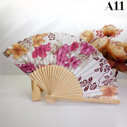 Vintage Silk Flower Pattern Hand Fan