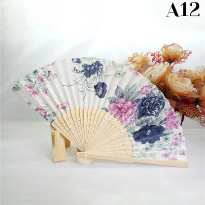 Vintage Silk Flower Pattern Hand Fan