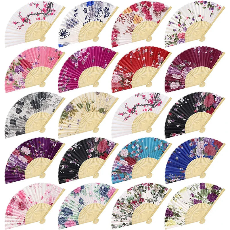 Vintage Silk Flower Pattern Hand Fan