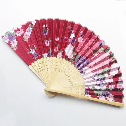 Vintage Silk Flower Pattern Hand Fan