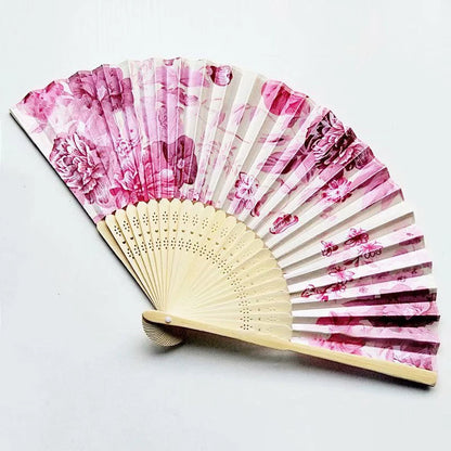 Vintage Silk Flower Pattern Hand Fan