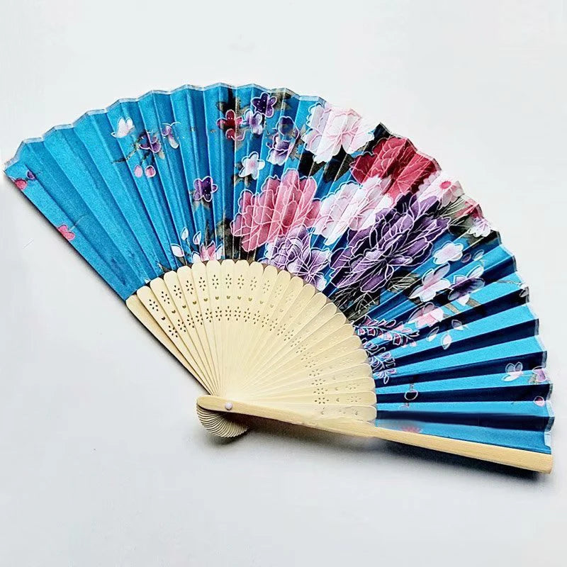 Vintage Silk Flower Pattern Hand Fan