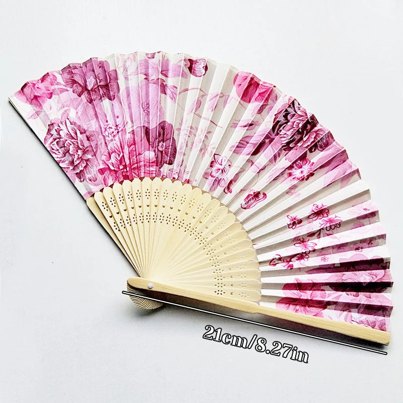 Vintage Silk Flower Pattern Hand Fan