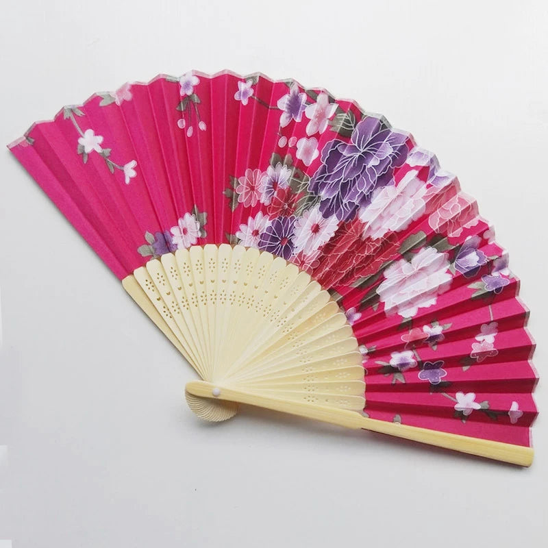 Vintage Silk Flower Pattern Hand Fan