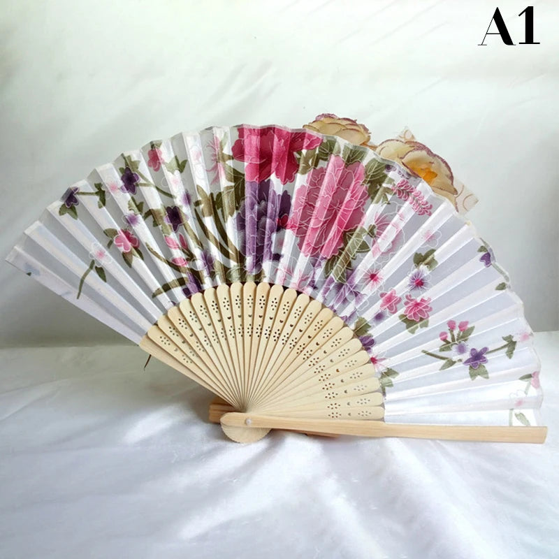 Vintage Silk Flower Pattern Hand Fan