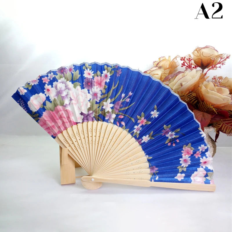 Vintage Silk Flower Pattern Hand Fan