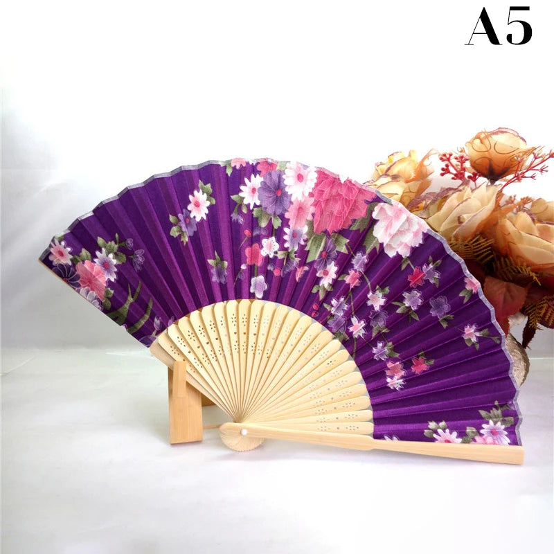 Vintage Silk Flower Pattern Hand Fan