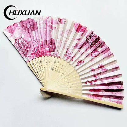 Vintage Silk Flower Pattern Hand Fan