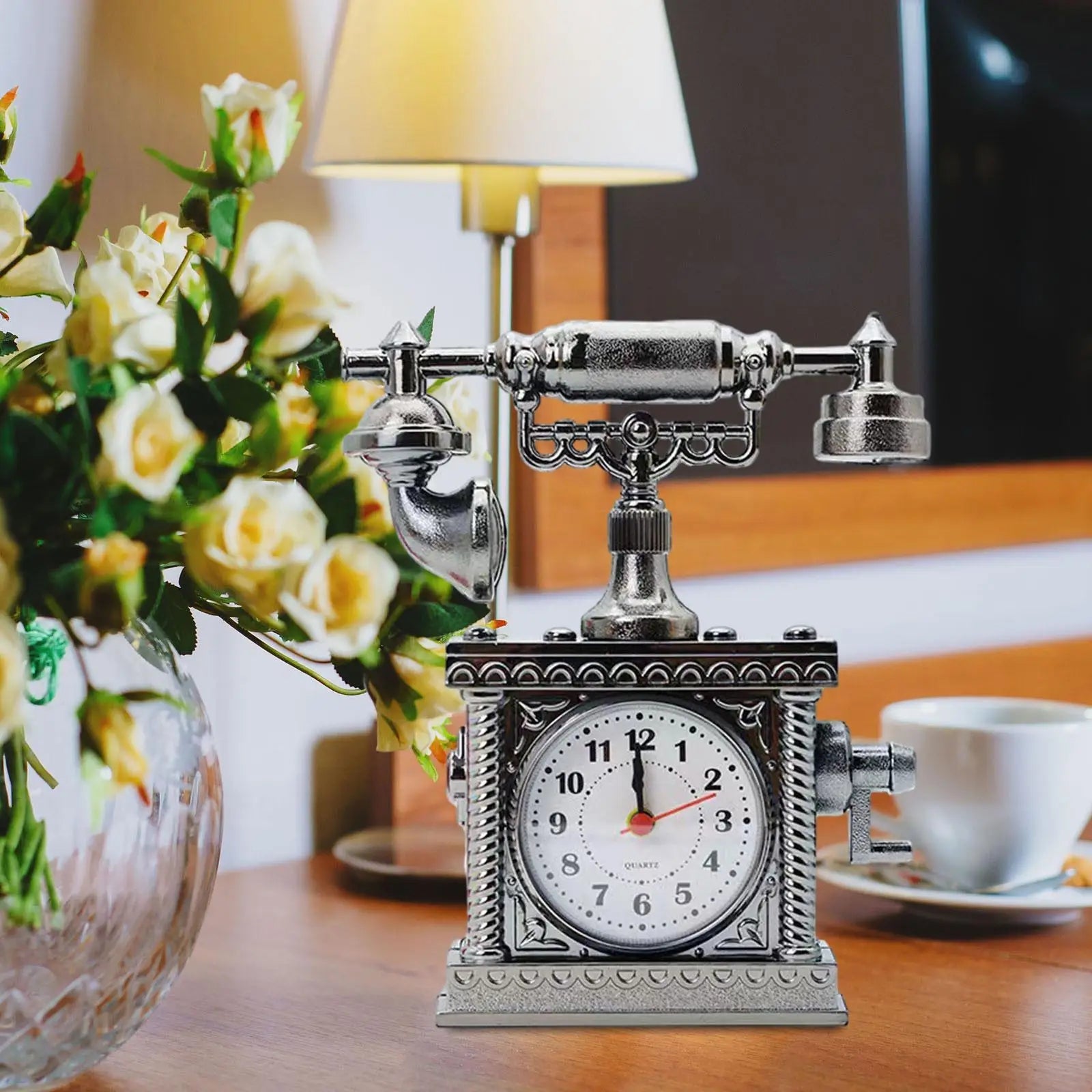 Vintage Telephone Clock Table Statue