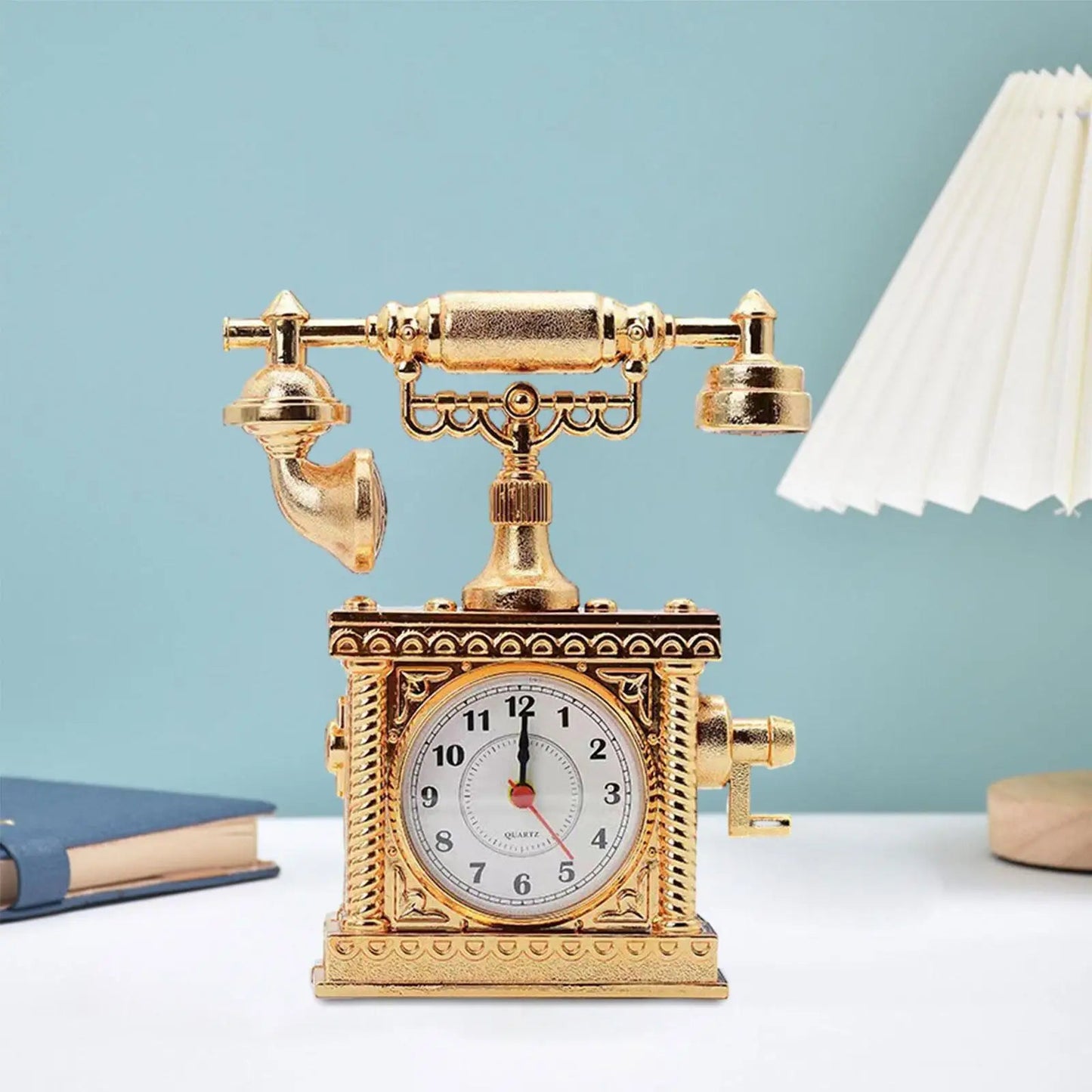 Vintage Telephone Clock Table Statue