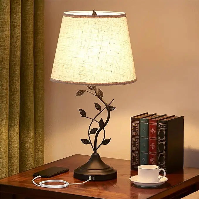 Vintage USB Charging Nightstand Lamp