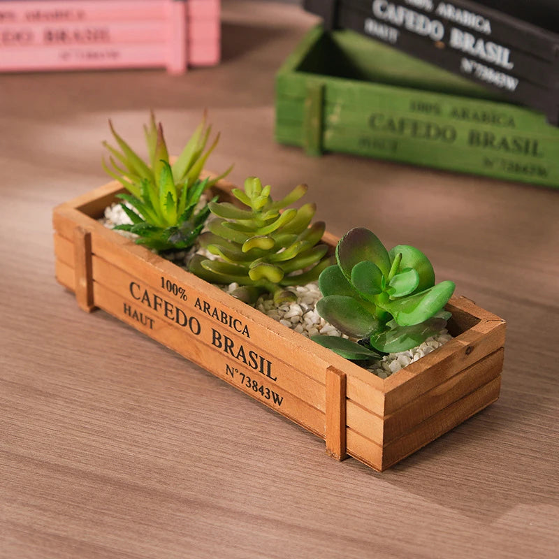 Vintage Wooden Succulent Plant Pot