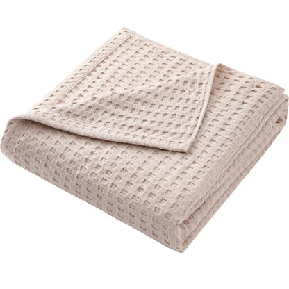 Waffle Cotton Throw Blanket - Green Pink