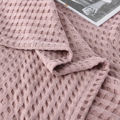 Waffle Cotton Throw Blanket - Green Pink