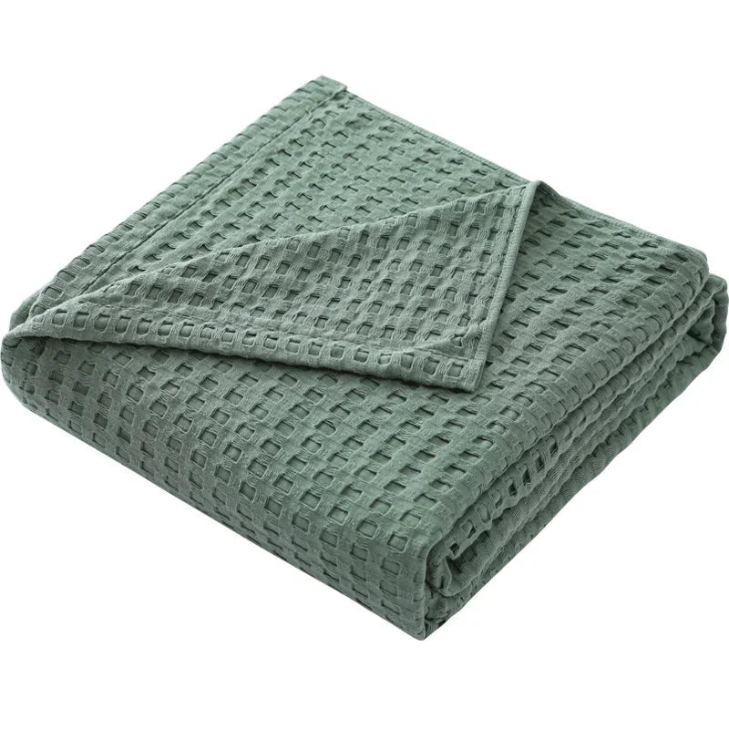 Waffle Cotton Throw Blanket - Green Pink