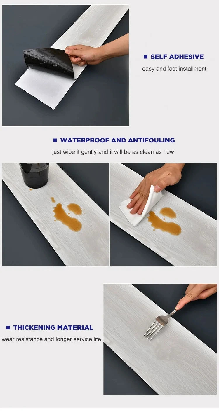 Waterproof Self-Adhesive Wood Grain Floor Sticker 15.2x91.4cm