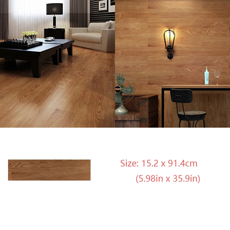 Waterproof Self-Adhesive Wood Grain Floor Sticker 15.2x91.4cm