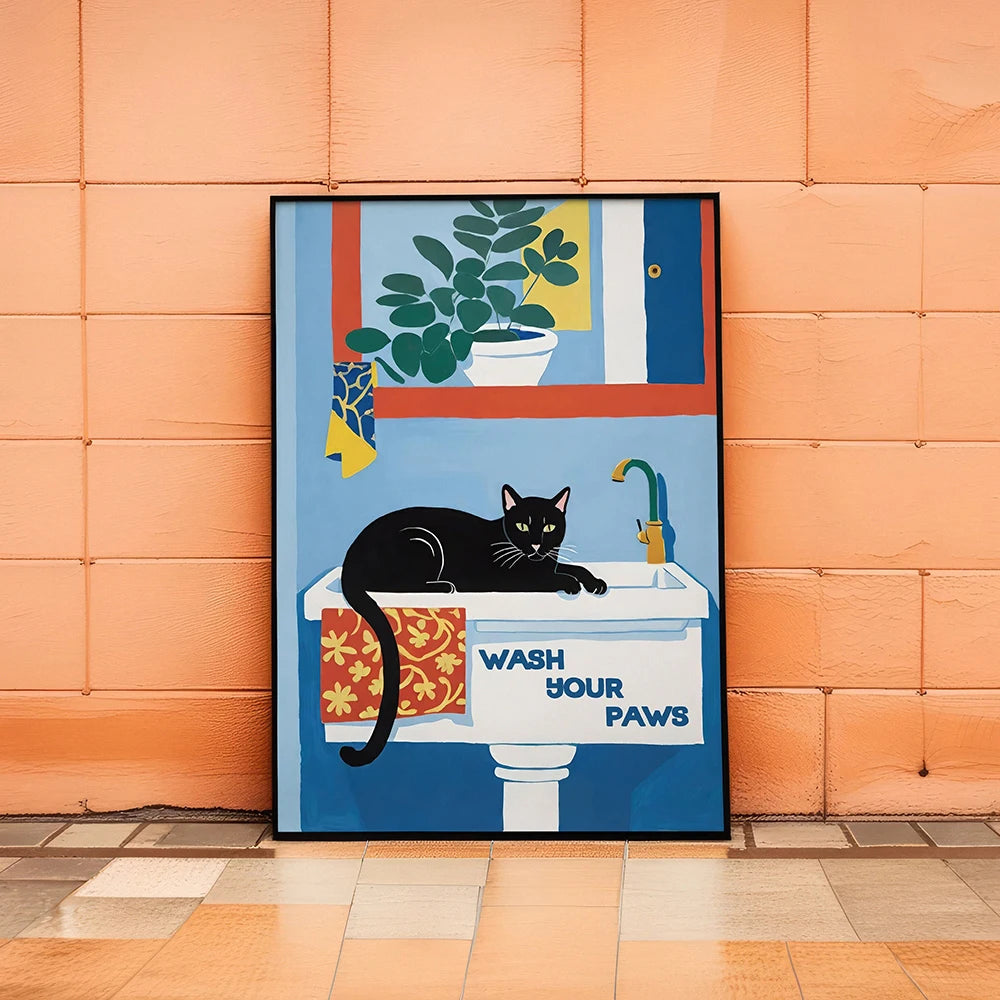 Whimsical Cat Poster for Bathrooms