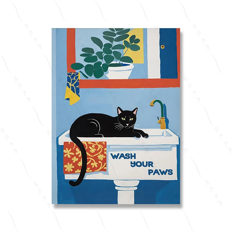 Whimsical Cat Poster for Bathrooms