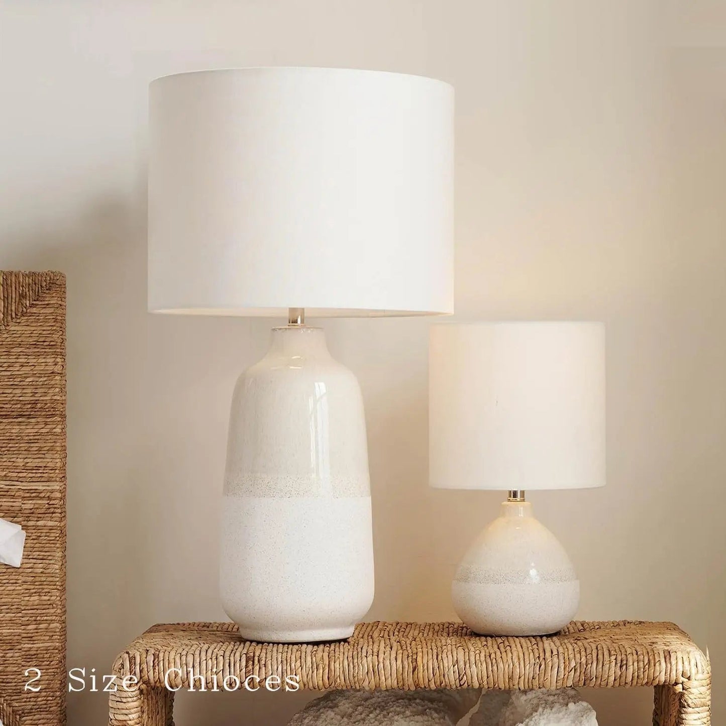 White Ceramic Rustic Table Lamps Set