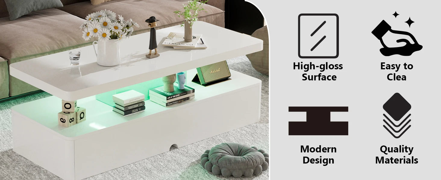 White Modern LED Coffee Table