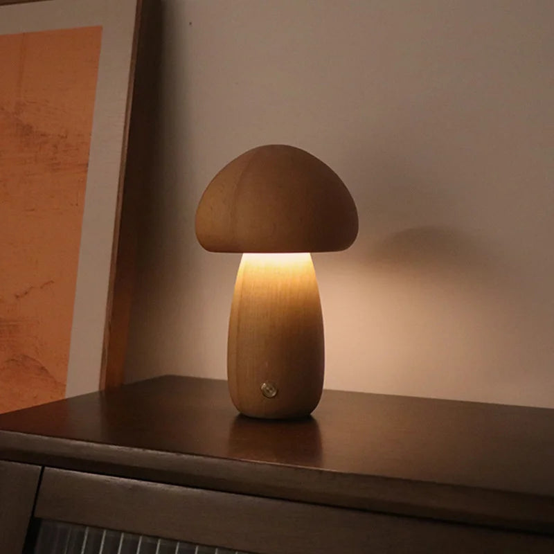 Wooden Mushroom Night Light for Kids