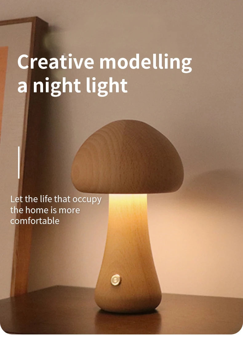 Wooden Mushroom Night Light for Kids