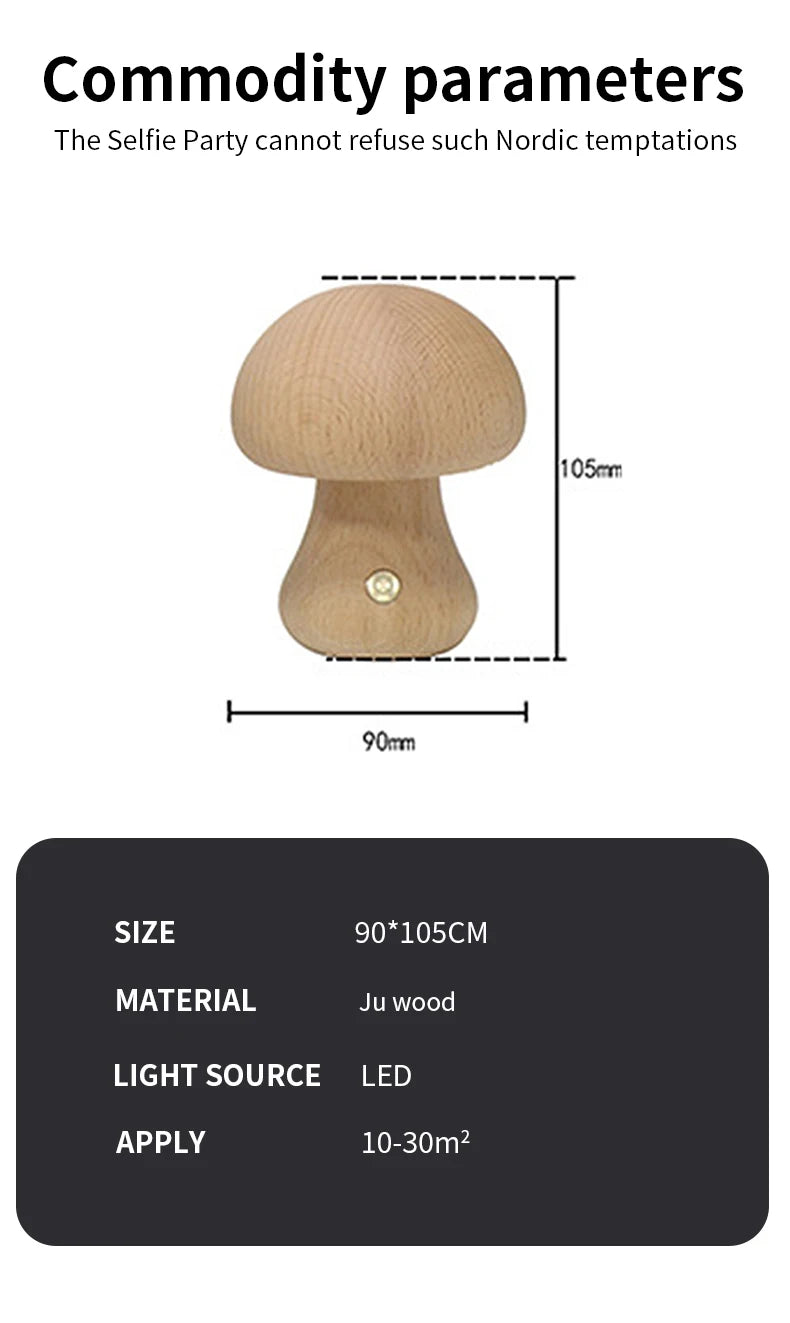 Wooden Mushroom Night Light for Kids