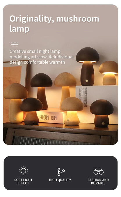 Wooden Mushroom Night Light for Kids