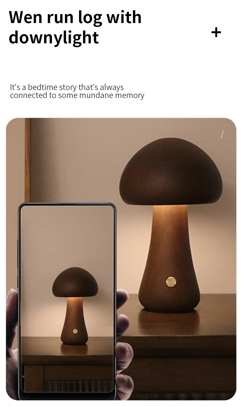 Wooden Mushroom Night Light for Kids