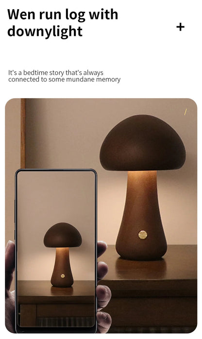 Wooden Mushroom Night Light for Kids