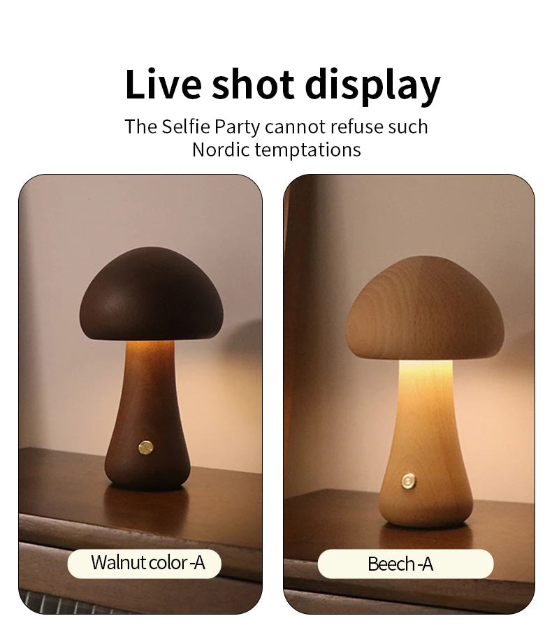 Wooden Mushroom Night Light for Kids