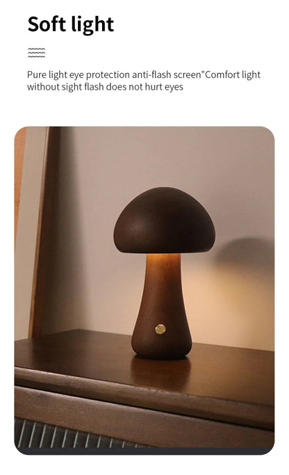 Wooden Mushroom Night Light for Kids