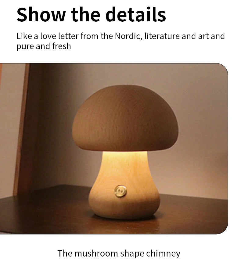 Wooden Mushroom Night Light for Kids