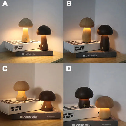 Wooden Mushroom Night Light for Kids