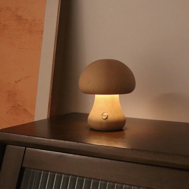 Wooden Mushroom Night Light for Kids