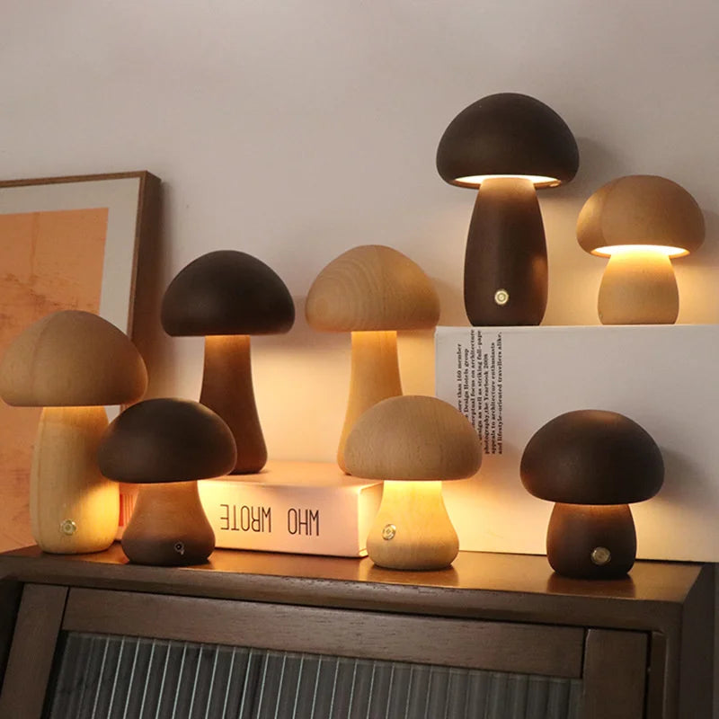 Wooden Mushroom Night Light for Kids