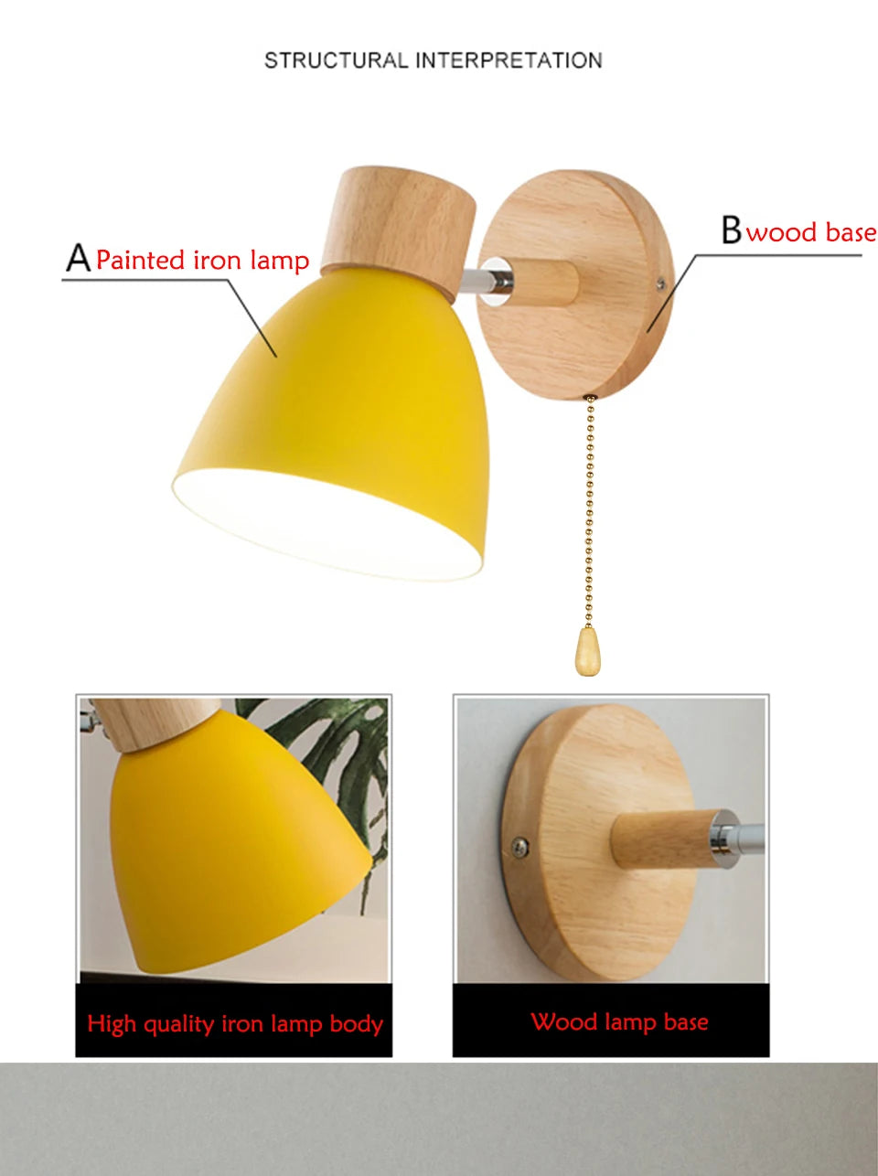 Wooden Nordic Wall Lamp - 6 Colours