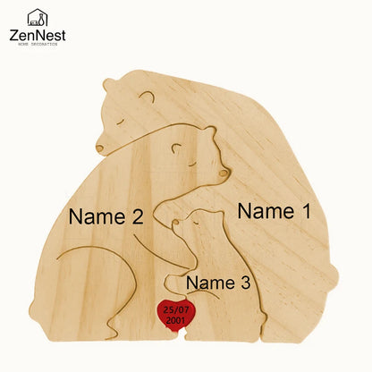 Wooden Puzzle Personalized Customized Bear Family Warm Birthday Gift Solid Wood Ornament Laser Engraving Home Decoration