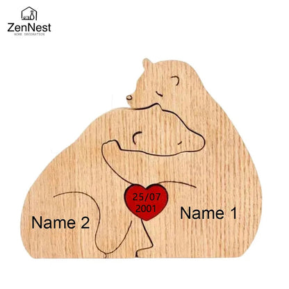 Wooden Puzzle Personalized Customized Bear Family Warm Birthday Gift Solid Wood Ornament Laser Engraving Home Decoration