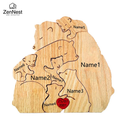 Wooden Puzzle Personalized Customized Bear Family Warm Birthday Gift Solid Wood Ornament Laser Engraving Home Decoration