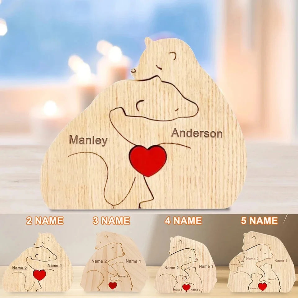 Wooden Puzzle Personalized Customized Bear Family Warm Birthday Gift Solid Wood Ornament Laser Engraving Home Decoration