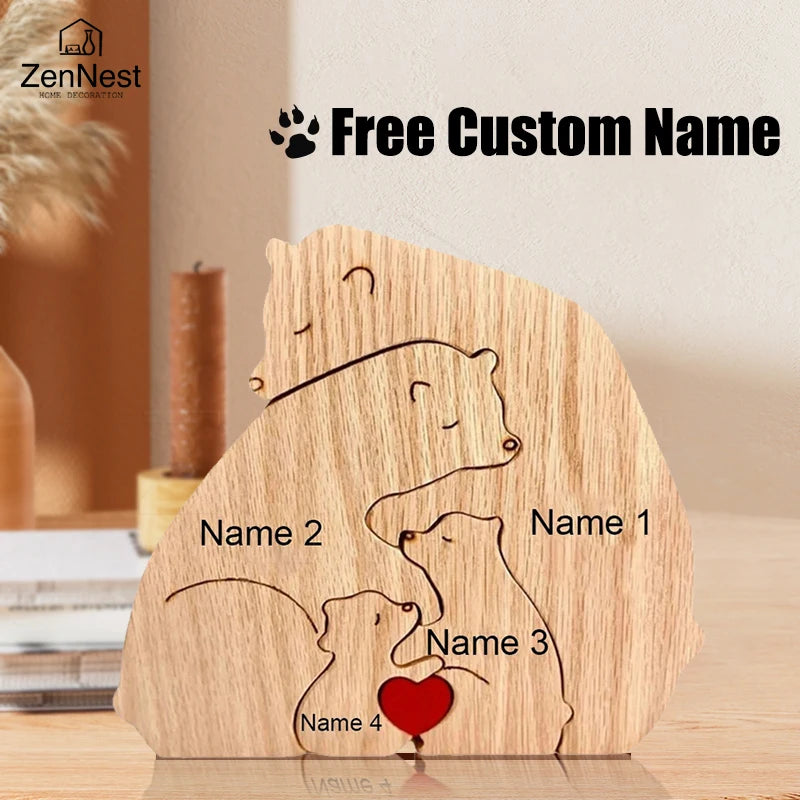 Wooden Puzzle Personalized Customized Bear Family Warm Birthday Gift Solid Wood Ornament Laser Engraving Home Decoration