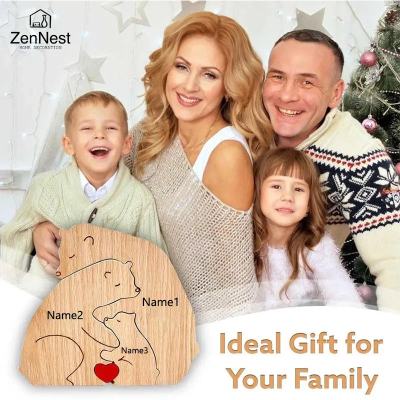 Wooden Puzzle Personalized Customized Bear Family Warm Birthday Gift Solid Wood Ornament Laser Engraving Home Decoration