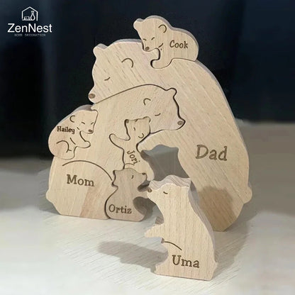 Wooden Puzzle Personalized Customized Bear Family Warm Birthday Gift Solid Wood Ornament Laser Engraving Home Decoration