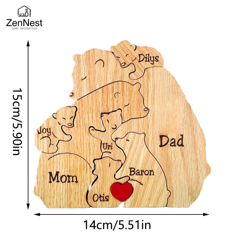 Wooden Puzzle Personalized Customized Bear Family Warm Birthday Gift Solid Wood Ornament Laser Engraving Home Decoration