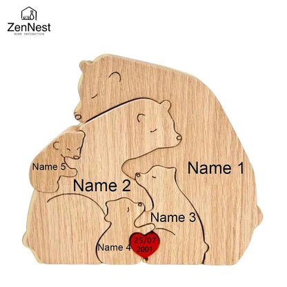 Wooden Puzzle Personalized Customized Bear Family Warm Birthday Gift Solid Wood Ornament Laser Engraving Home Decoration