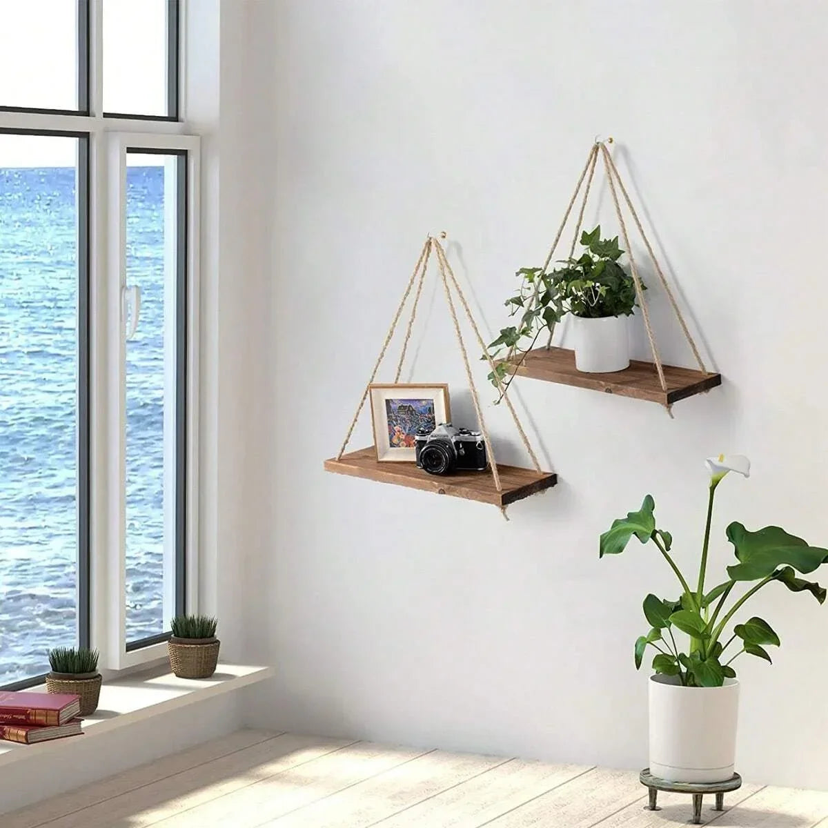 Wooden Swing Hanging Shelf - Natural