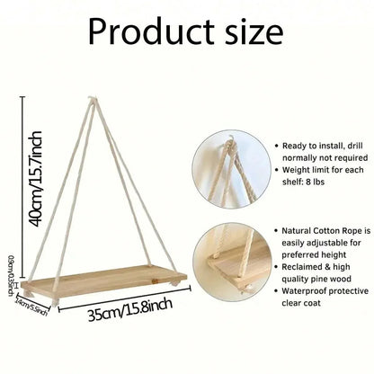 Wooden Swing Hanging Shelf - Natural